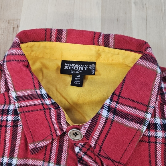 Monkey Sport Men’s Western Flannel Shirt Red Size Large - Picture 2 of 11